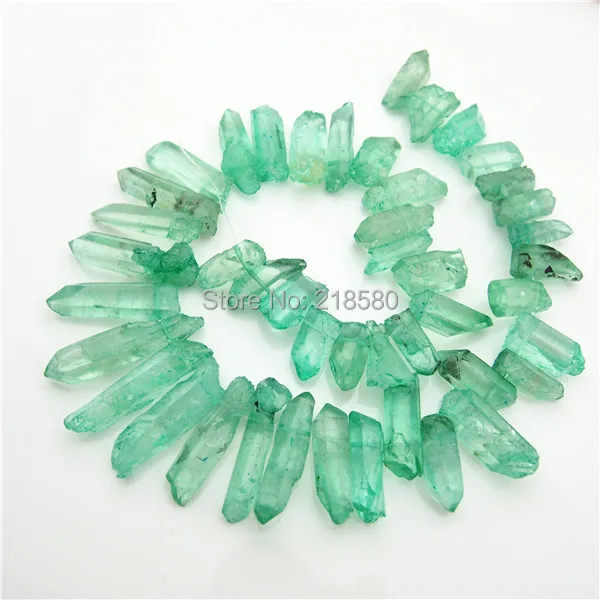 

H-TB62 Green Titanium Quartz Point Spike Beads,Crystal Briolettes Beads