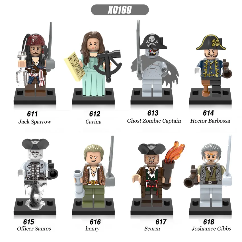 

Single Sale Pirates of the Caribbean Jack Sparrow Ghost Zombie Captain Hector Barbossa Building Blocks Children Gift Toys X0160