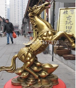 

Bronze home decoration Brass 15" Brass exquisite craftwork Yuan Bao Money Run riot leap war horse statuary Bronze Statue