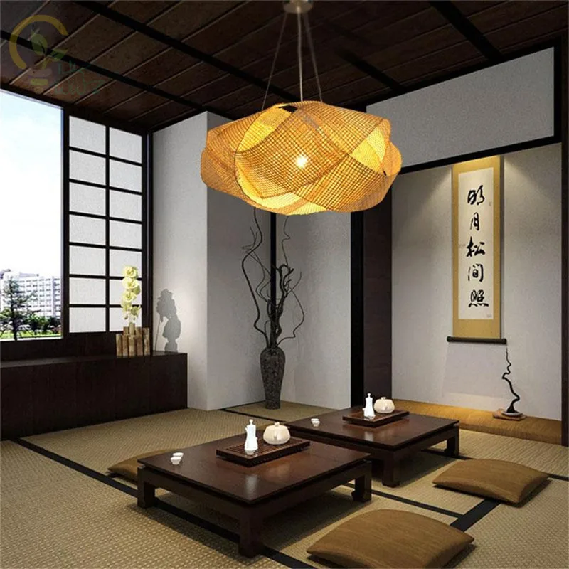 

New Chinese Bamboo Wicker Rattan Cloud Shade Pendant Light Fixture E27 Hanging Lamp living room hotel restaurant aisle Lams