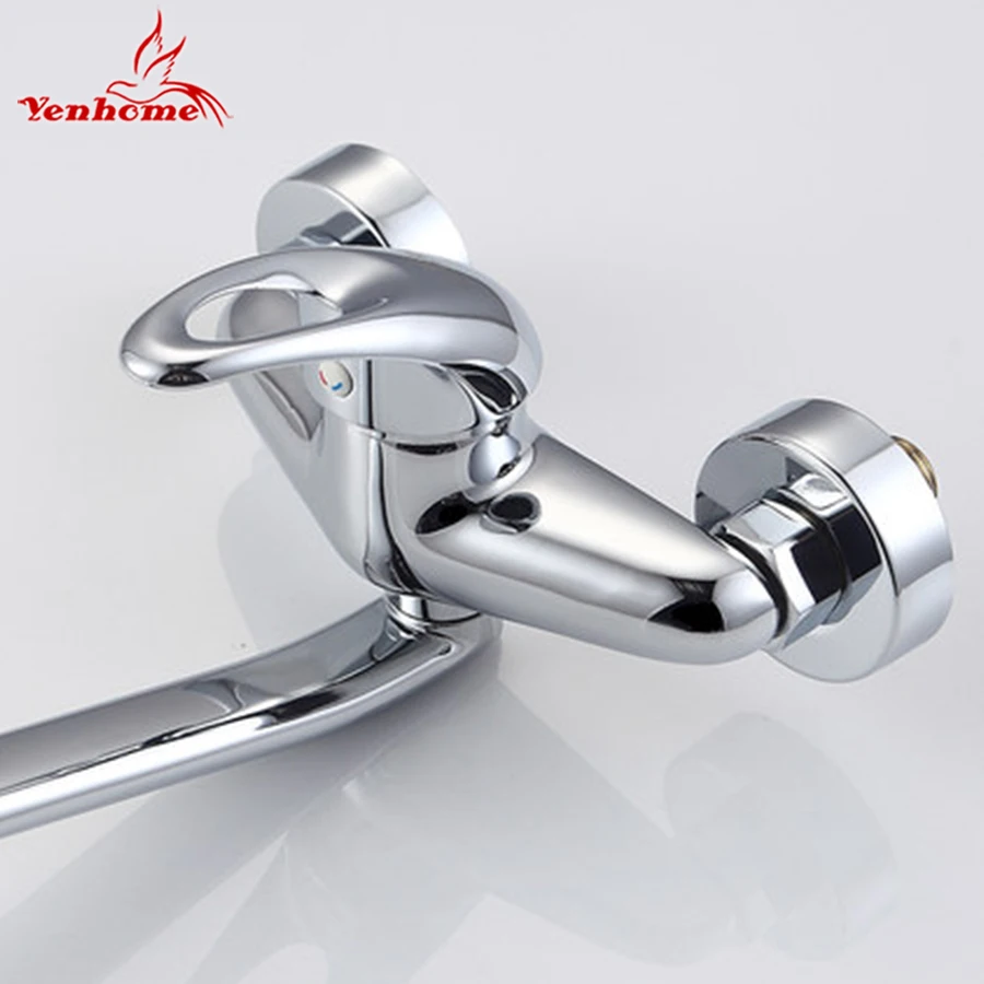 Günstige Yenhome Wand Montiert Doppel Löcher Heißen und Kalten Wasserhahn Bad Wasserhahn Lange Arm 360 Drehen Solide Messing Küche Wasserhahn Waschbecken mischbatterie