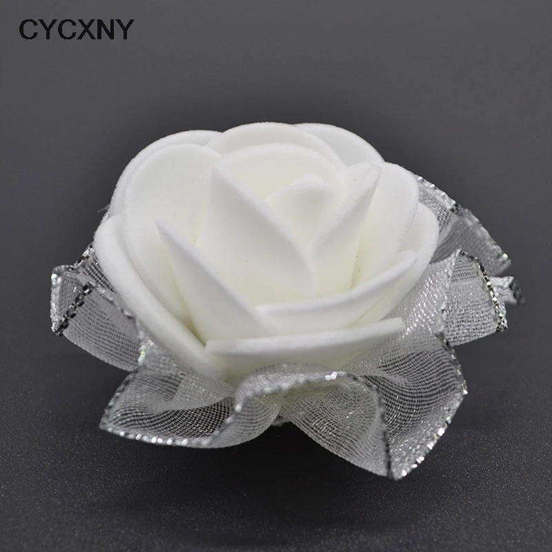 50pcs 4cm Gold Lace White Roses Artificial Rose Flowers DIY Scrapbooking Craft Gift Accessories Wreath Home Wedding Decor - Image 5