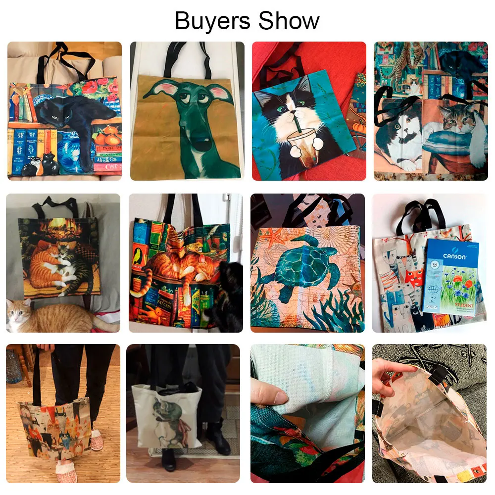  Popular Hand Bags for Women 2018 Naughty Bookshelf Cat Printing Totes Eco Linen Large Capacity Casu - 32943273048