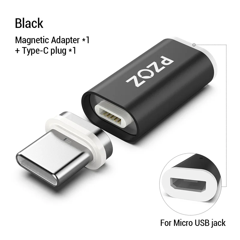 PZOZ Магнитный Кабель-адаптер Micro usb адаптер для быстрой зарядки телефона Microusb type-C магнитное зарядное устройство usb c для iphone xiaomi type C - Цвет: Micro to Type c Plug