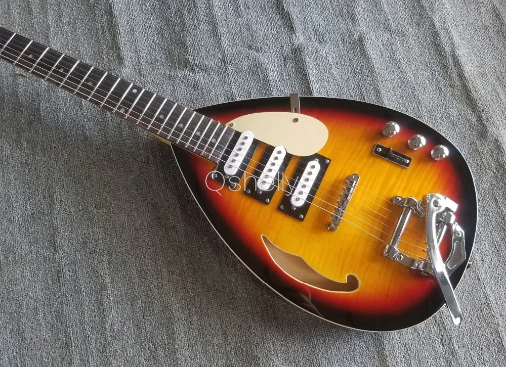 QShelly custom tobacco jazz гитара с пустым корпусом s teardrop Vox 3 пикапы электрическая