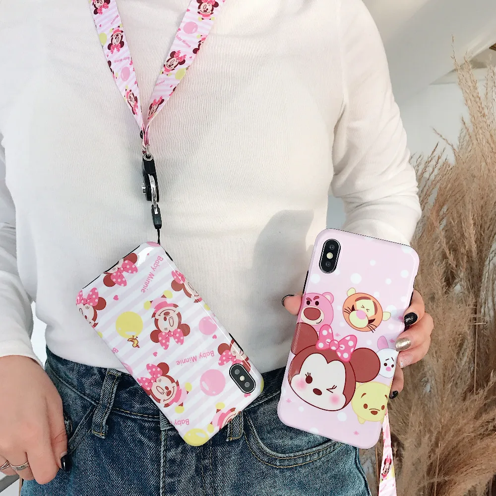 

maosenguoji cute cartoon Minnie Hanging neck rope fashion soft Mobile Phone Case for iphone 6 6s 6plus 7 8plus X XR XS MAX cover
