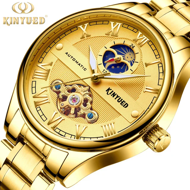 

Steampunk Men Luminous Skull Tourbillon Design Golden Steel Mens Waterproof Automatic Wrist Watch Brand Luxury Clock