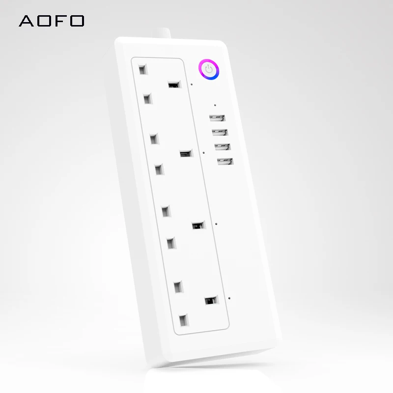AOFO WiFi Power strip UK standard  100-240V 13A rated smart extension socket alexa and google home Tuya App USB