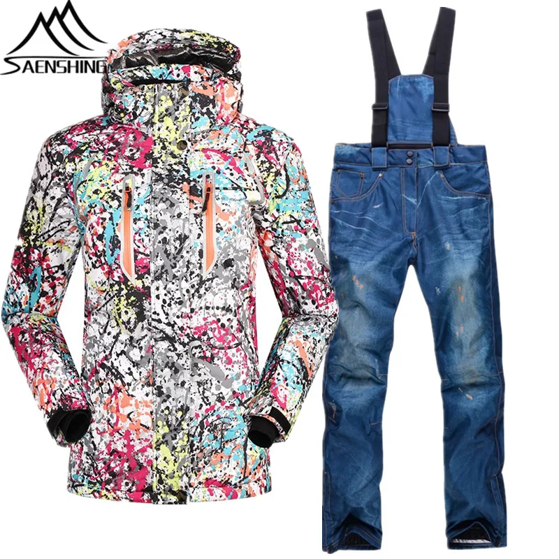 SAENSHING Ski Suit for Women Winter Waterproof Thicken Warm Womens