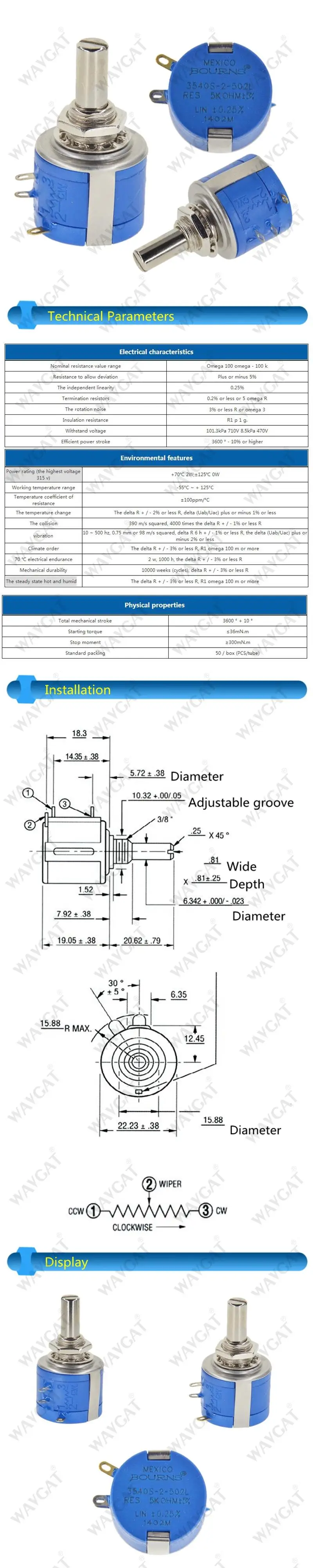 3540S-2-103L 3540 S 10 K Ом 2 W 5% точности многооборотный переменный резистор с потенциометром