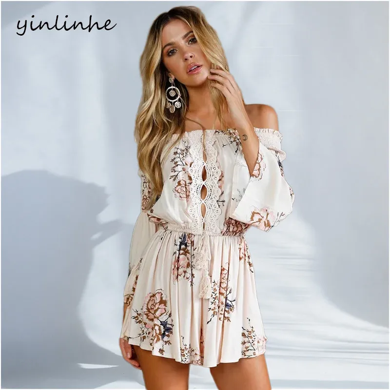 Yinlinhe Летний комбинезон Для женщин 2019 с открытыми плечами Длинные рукава