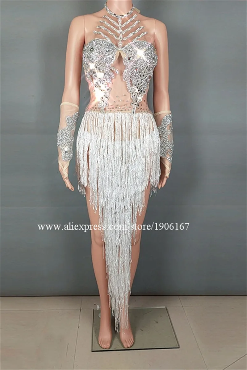 Sexy complexion hot drilling white tassel bar nightclub female singer dj dance team clothes05
