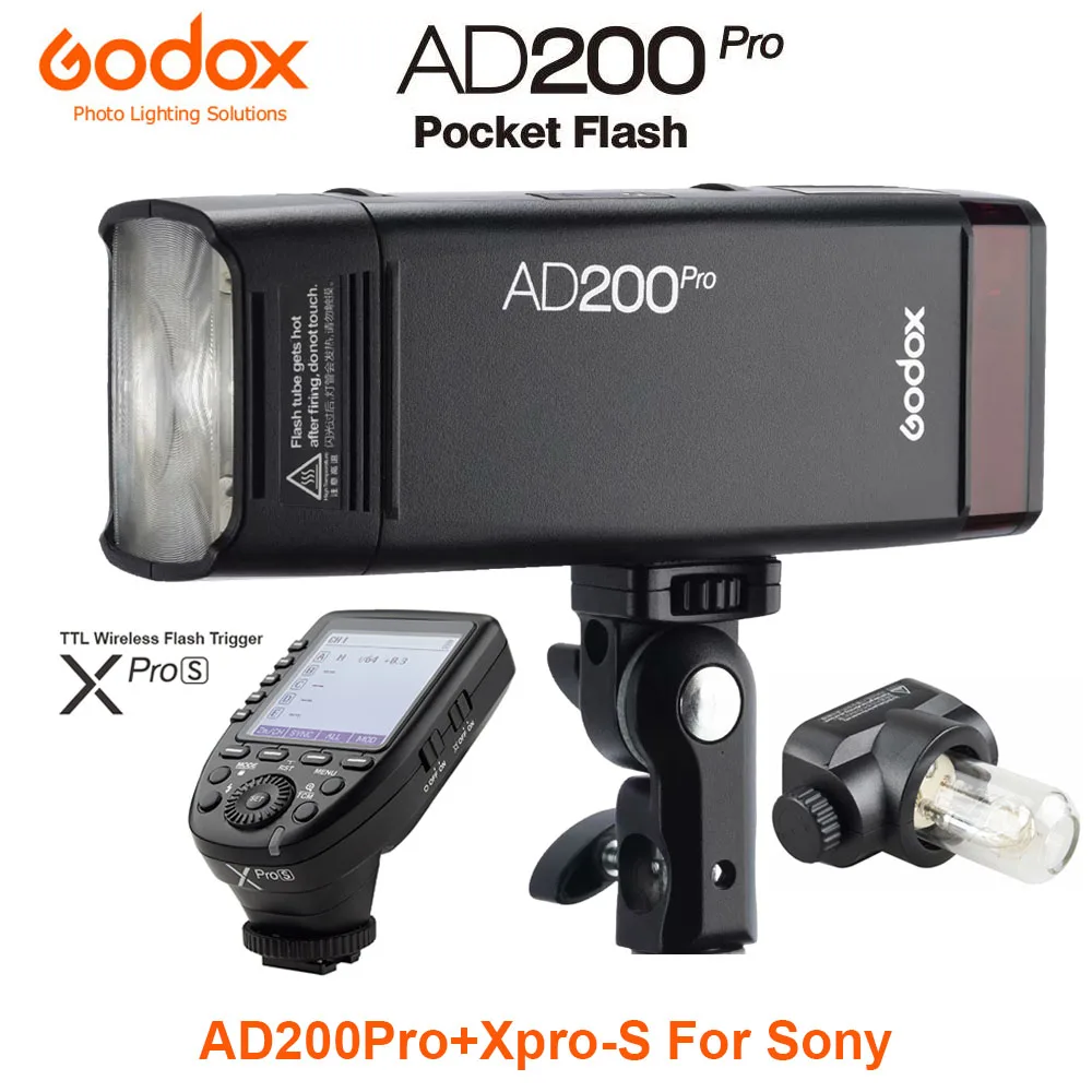 Напольный светильник-вспышка Godox AD200Pro 200Ws ttl 2,4G 1/8000 HSS 0,01-1,8 s с аккумулятором 2900mAh - Цвет: AD200PRO with Xpro-S