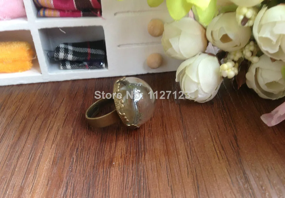 

50Sets DIY 20mm half round glass globe ring, come with bronze ring base kit,wish ring kit