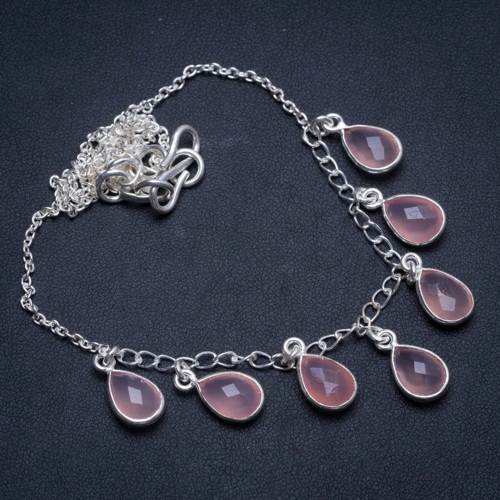

Natural Rose Quartz Handmade Indian 925 Sterling Silver Y Necklace 17.5" T8547