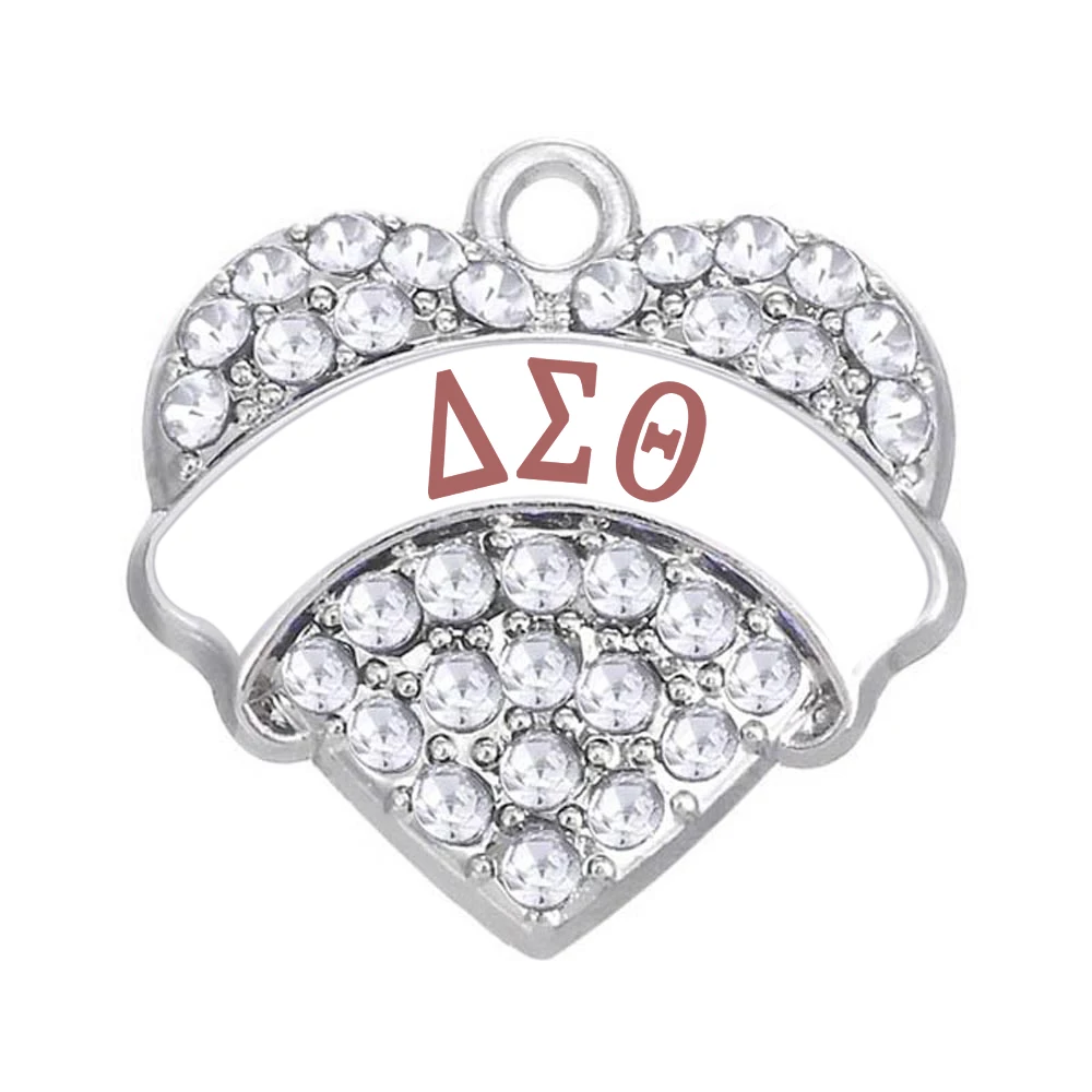 

Fashion Rhinestone Crystal Heart Pendant Greek Alphabet DELTA SIGMA THETA Charm DIY Student Fraternities & Sororities Jewelry