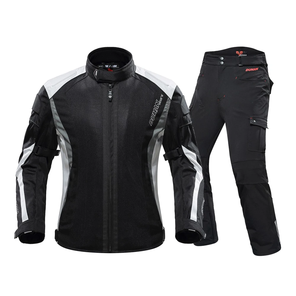 Grey Suit DUHAN мотоциклетная куртка мужская Chaqueta Moto дышащая бронежилет мотоциклетные брюки jaqueta Moto костюм куртка для езды на лето - Цвет: Grey Suit