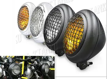 

7" Metal Grid Headlights Light For Honda Yamaha Suzuki Kawasaki Sport Bobber Custom Chopper Cruisers Street Bike