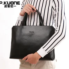 P. Kuone мужские сумки из натуральной воловьей кожи, мужской деловой портфель, мужские сумки через плечо, мужской портфель для ноутбука s