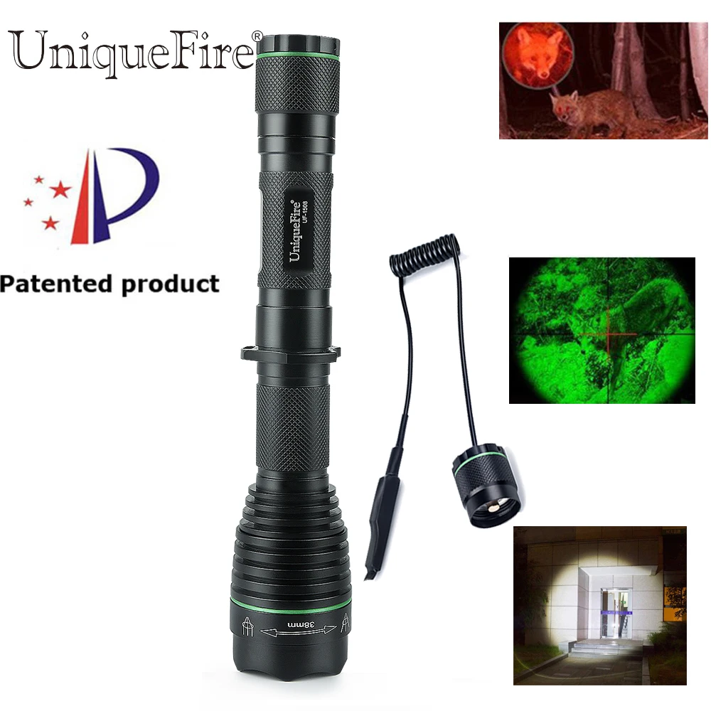 

UniqueFire Military T38 Flashlight UF-1508 XPE Led Light 3 Modes Zoom Focus Torch(G/R/W)+Remote Pressure