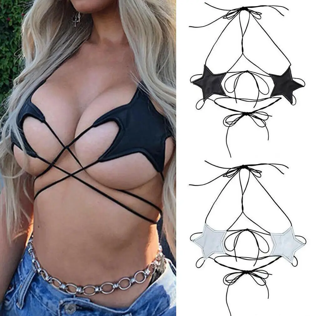 

New Womens Star Strappy Lace Bra Bustier Vest Crop Top Bralette Blouse Bandage Sexy Tops