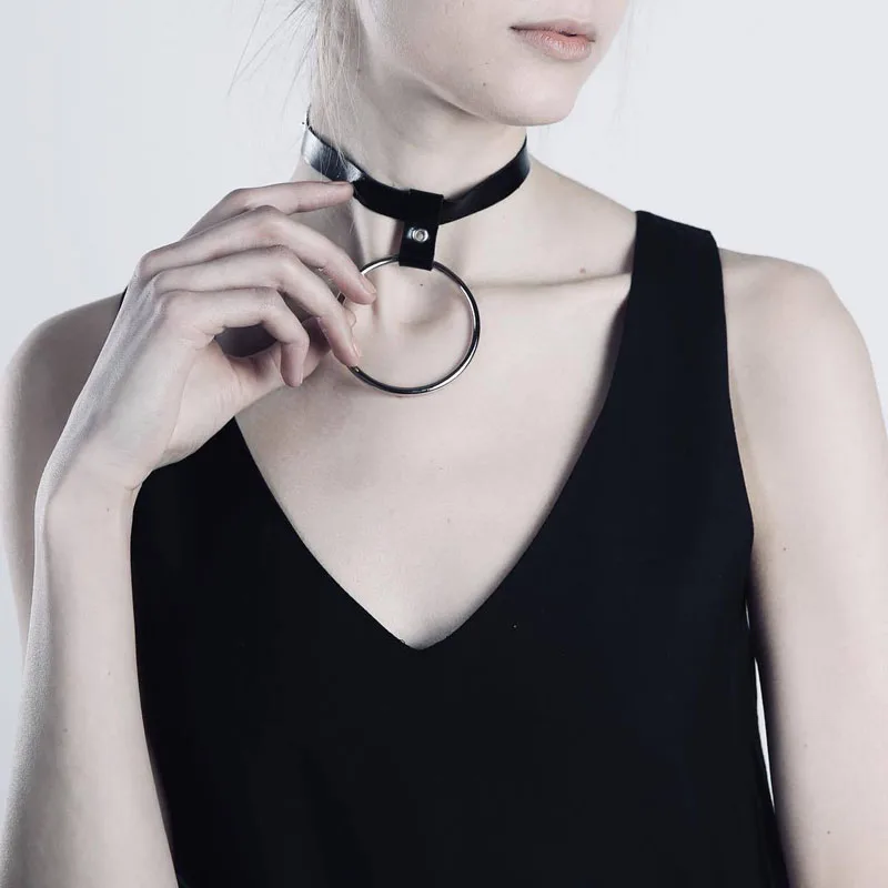 Stylish Black Punk Style Large O Ring Adjustbale Choker Faux Leather Collar Necklace Cool Chain Necklace For Women And Girl Women S Belts Aliexpress