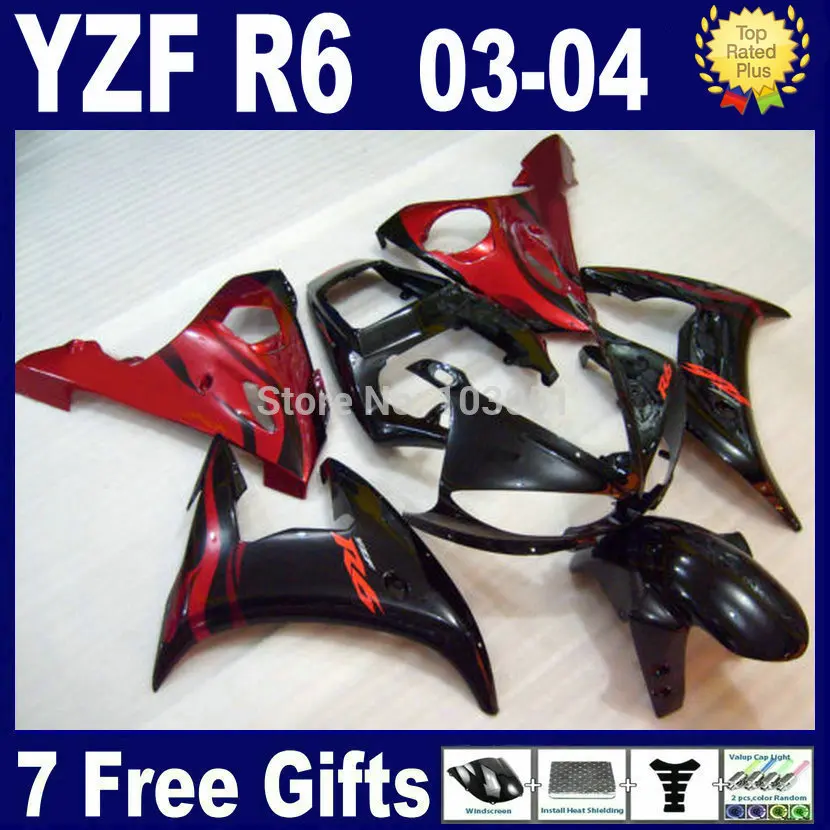 7 подарков комплекты обтекателей для мотоцикла Yamaha 2003 2004 R6s красный черный YZF R6 03 04