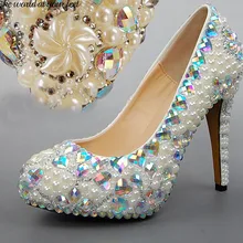 Fashionable bridal shoes Princess Dress Shoes Unique pearl Crystal Rhinestones Wedding Shoes Heels women Party Prom Shoes
