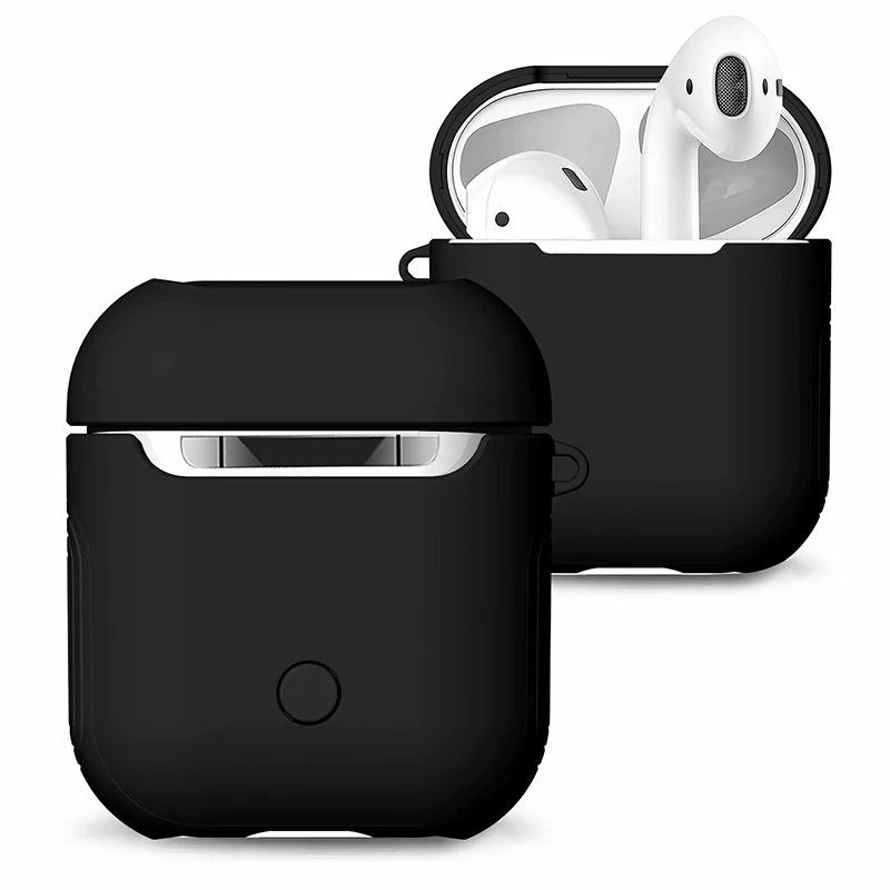 Роскошный силиконовый чехол для Airpods, чехол s, мягкий ТПУ+ ПК, двухслойный защитный чехол для Apple Airpods, силиконовый чехол, сумки - Цвет: Черный