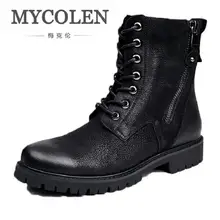 MYCOLEN New Winter Warm Vintage Motorcycle Boots Men Fur Plush Dr Shoes Men Genuine Leather High Top Boots Footwear mycolen new winter men fashion genuine leather martin boots casual men leather brand winter safety shoes men motorcycle boots