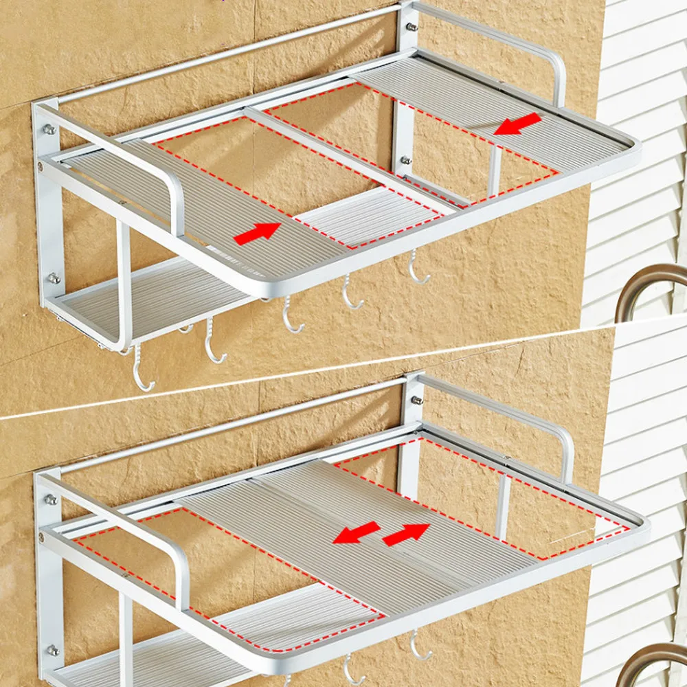 Космический алюминиевый настенный кухонный столик-полка для хранения, 2 слоя, кронштейн для духовки, стеллаж для поддержки пространства LL5311533