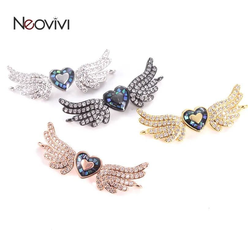 

Neovivi Heart Wing Charms Pave White CZ Colorful Shell Parts Copper Beads for Jewelry Making Bracelets Necklaces DIY Accessories
