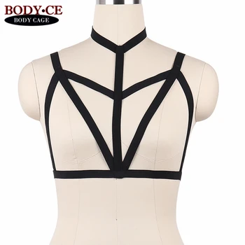 

Charm Womens Sexy Body Harness Lingerie Bondage Bra Elastic Strappy Tops Cage Triangle Halter Bustier Burlesque dance Rave Wear