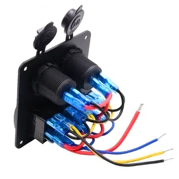 

Hot 5 PIN Dual Lamp 3 Gang Rocker Switch Panel with Light Cigarette Lighter White Core Dual USB JLD