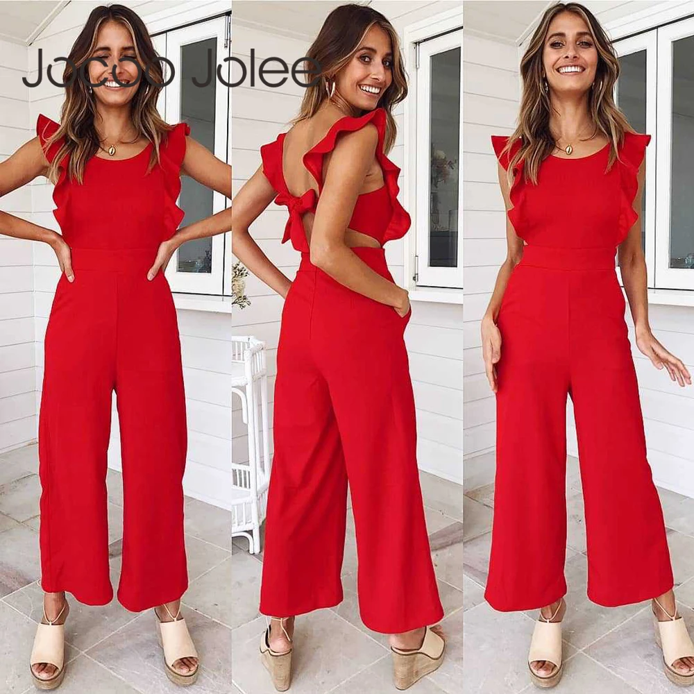 women's red jumpsuits