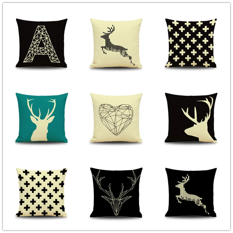 Simple European Style Cushion Cover Geometric Pattern Pillowcases Deer Throw Pillows Case for ...