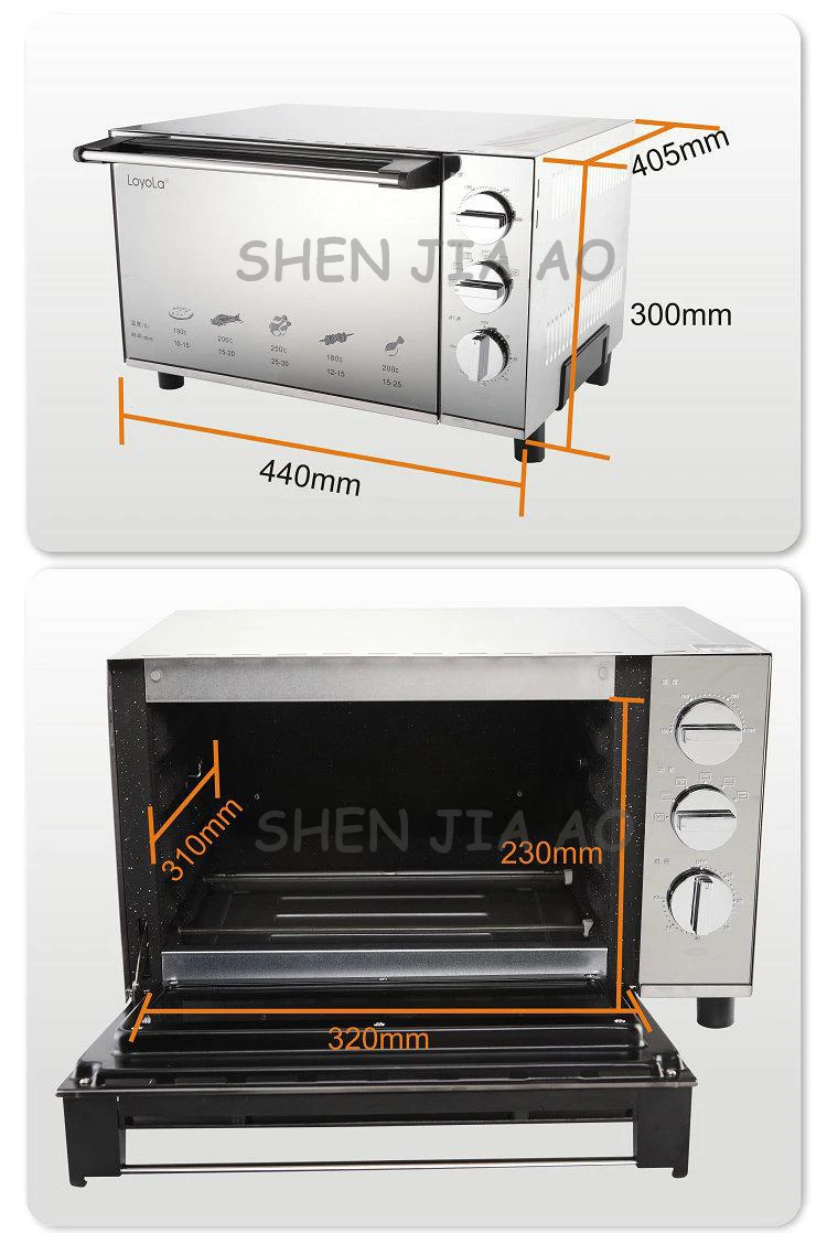 220 В 1800 Вт настольная электрическая печь из нержавеющей стали 23л Бытовая маленькая электрическая печь для выпечки торта/пиццы 1 шт
