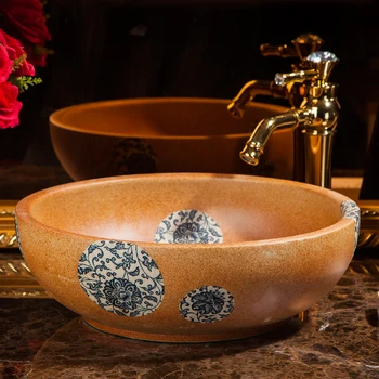 

China Artistic Handmade Ceramic wash basin Round Counter top bathroom ceramic wash basin bathroom sinks Bath Sink