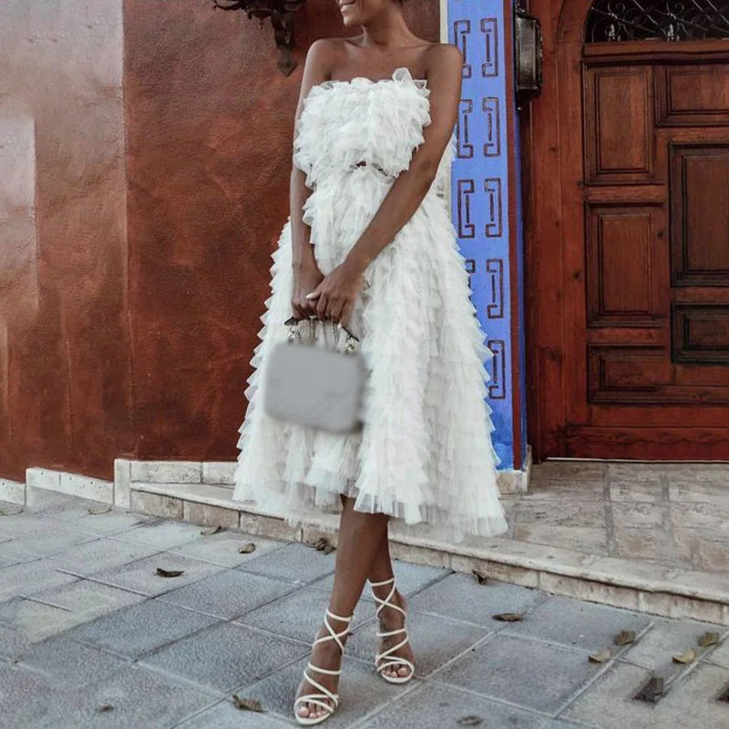 

Large Pendulum Strapless Dress Ladies Prom Layered Fashion Bridesmaid Irregular Tube Top Dress Women's Clothing