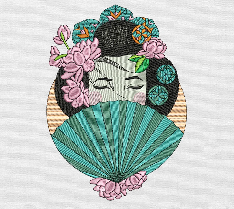 3.9 2.75inchJapanese Girl machine embroidery design. Japanese art. Japanese woman. Geisha . Beautiful girl. Embroidery patch