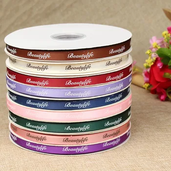 

New (50 Yards/Lot) 10mm Printed Letter ''Beautylife'' Satin Ribbon Packing Material DIY Craft Decor Wedding Party Gift Wrapping