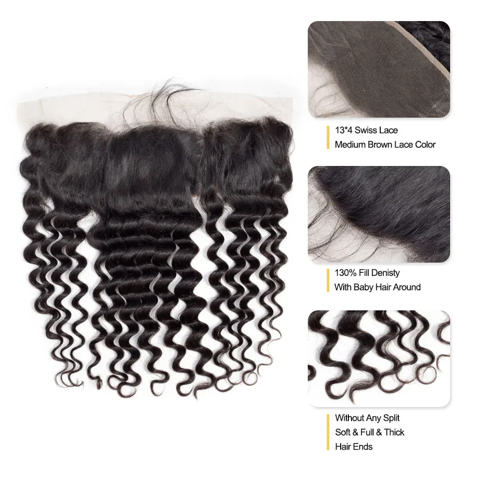 VSHOW Pre Plucked 13x4 Loose Deep Wave Lace Frontal Free Part Brazilian Frontal With Baby Hair 130% Density Remy Human Hair