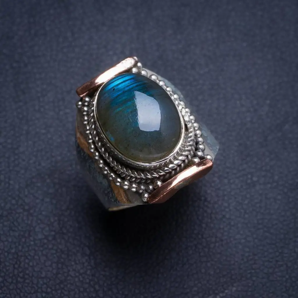 

Natural Blue Fire Labradorite Handmade Unique 925 Sterling Silver Ring 6.75 Y4656