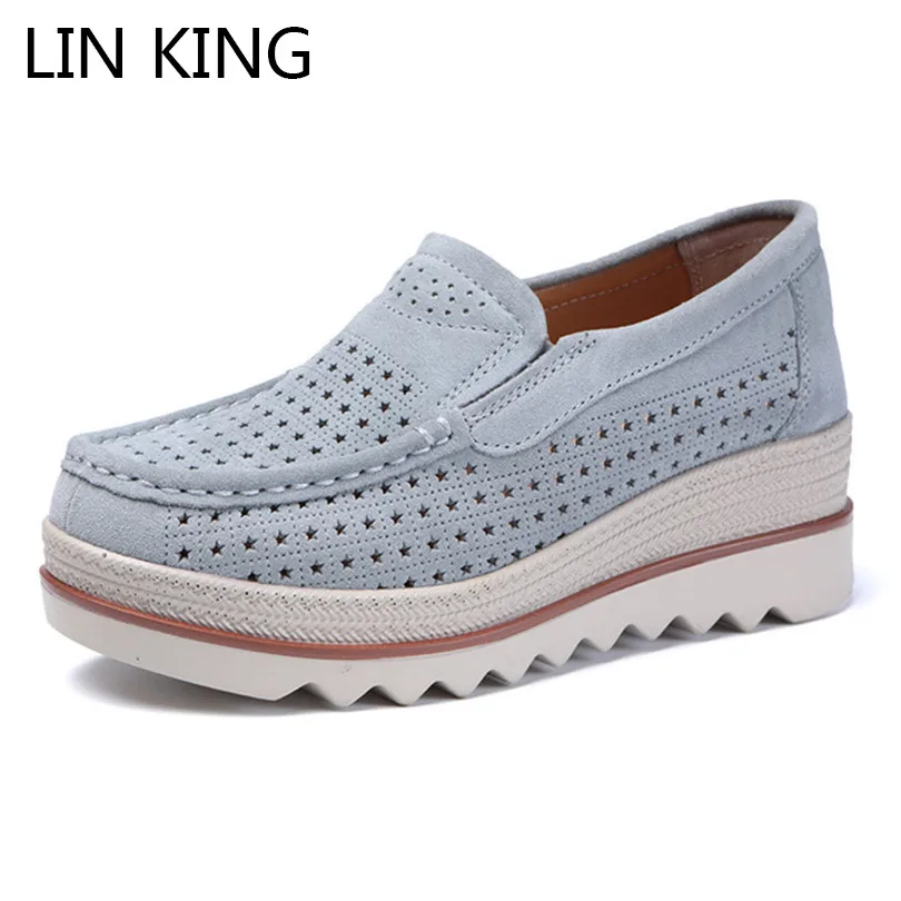 

LIN KING Plus Size Summer Hollow Out Women Swing Shoes Slip On Loafers Height Increase Casual Shoes Ladies Wedge Platform Shoes