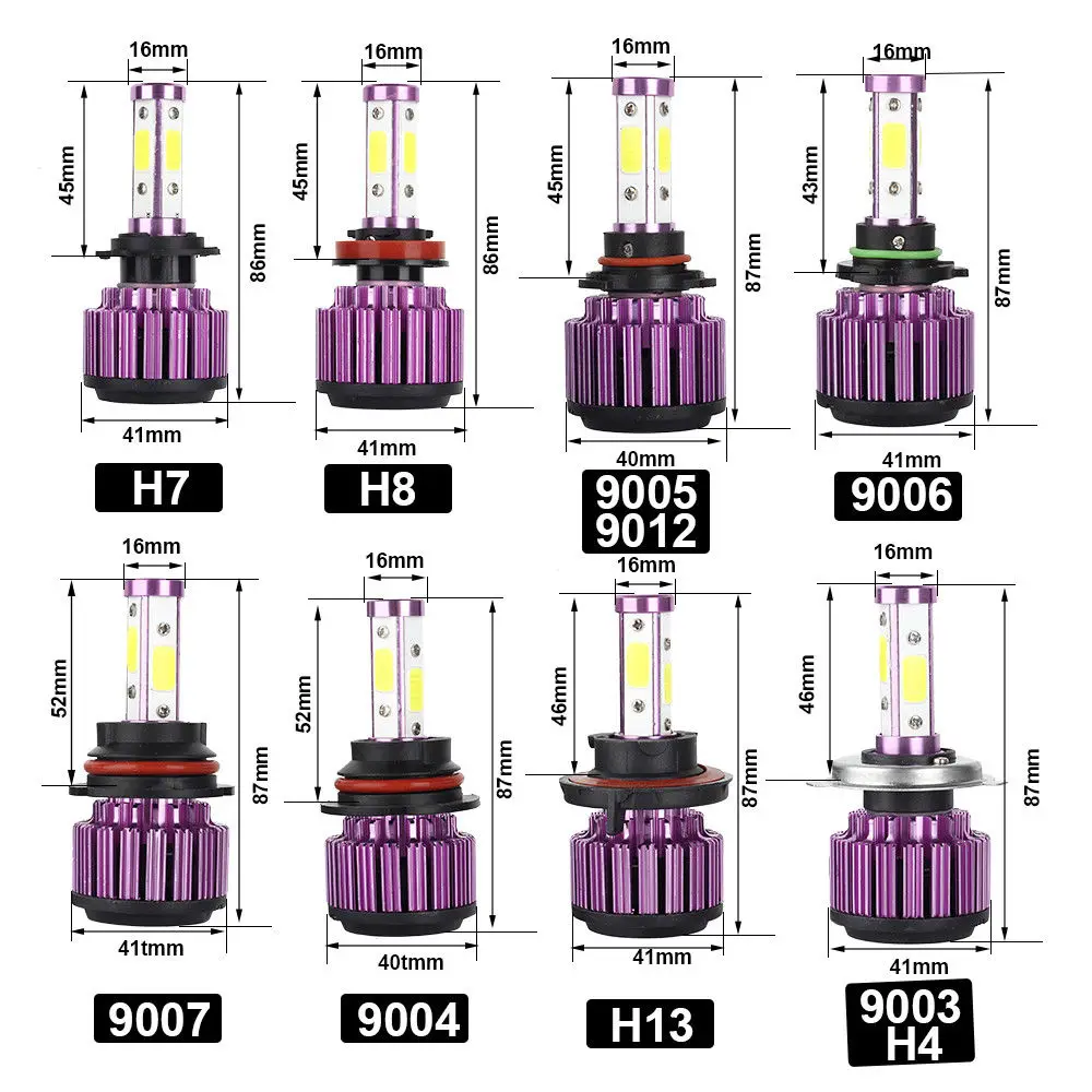 Godersi X6 чип Cob Автомобильный светодиодный фар 32 V 50 W 8000LM H4 H11 H7 9006 Водонепроницаемый, комплект из 2 предметов, 4 боковые фиолетовый авто светодиодный лампы для передних фар