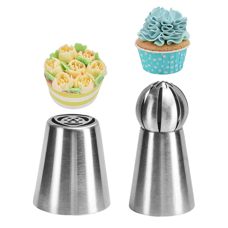 

2Pcs/Set Russian Spherical Ball Stainless Steel Icing Piping Nozzle Pastry Tips Fondant Cupcake Baking Tip Tool Sphere Shape