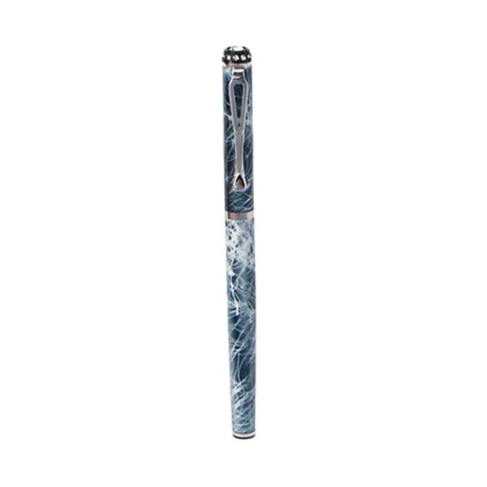 Luxury Marble Blue Fountain Pen Medium Nib Silver Clip Smooth Writing Tool Escolar Papelaria
