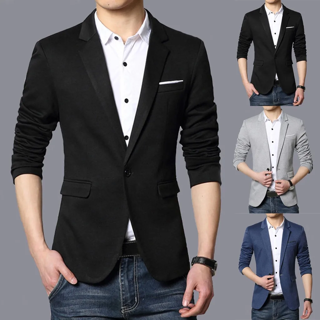 Сплошной цвет blaser masculino Мужская мода стиль одна кнопка костюм для саморазвития деловой плащ мужской костюм#7