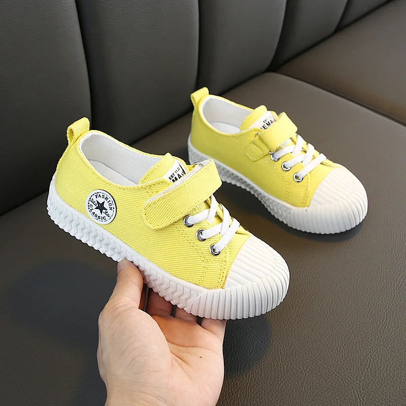 Детская парусиновая обувь для детей, кроссовки, дышащая Новинка весны, модная обувь для маленьких девочек и мальчиков, Повседневная парусиновая обувь C07013 - Цвет: Цвет: желтый
