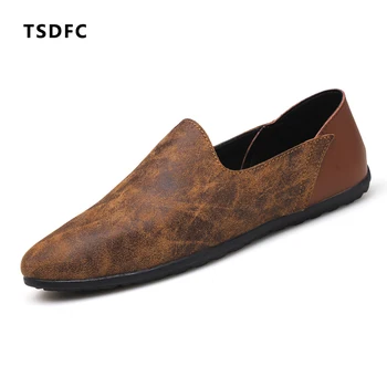 

2019 Men Spring Summer Shoes Breathable Leather Flats Loafers Men Casual Shoes Luxury Fashion Slip On Driving Shoes Men Big Size